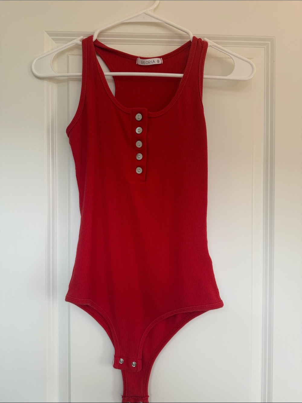 Reoria Red Ribbed Tank bodysuit